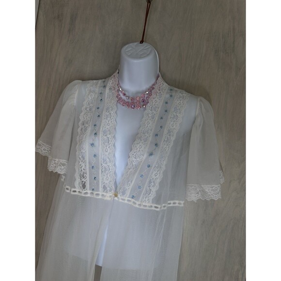 Vintage Dream Away Peignoir Size S Sheer Cream Nylon Bridal NightGown  Robe embr - Picture 3 of 11